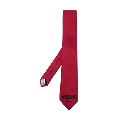 Moschino Logo-print Silk Tie In Red