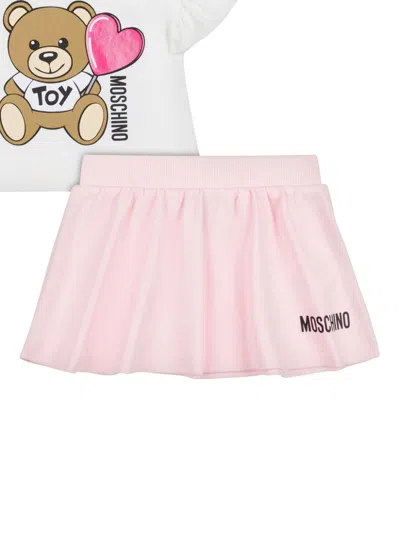 Moschino Babies' Logo-print Skirt Set In Pink