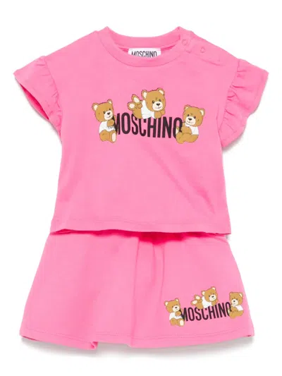 Moschino Babies' Logo-print Skirt Set In Pink