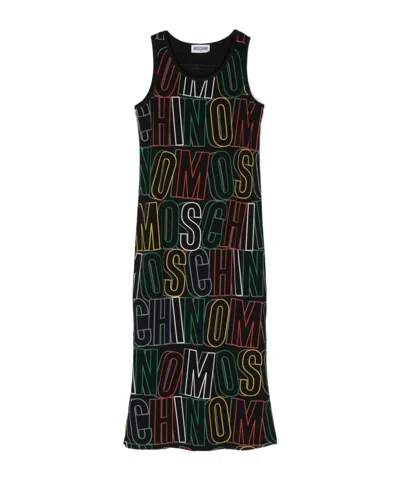 Moschino Kids' Logo-print Sleeveless Maxi Dress In Black