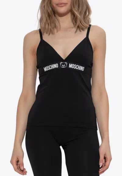 Moschino Logo Print Sleeveless Top In Black