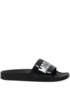 Moschino Rubber Slides With Logo Branding In Black