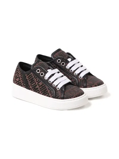 Moschino Kids' Logo-print Sneakers In Brown