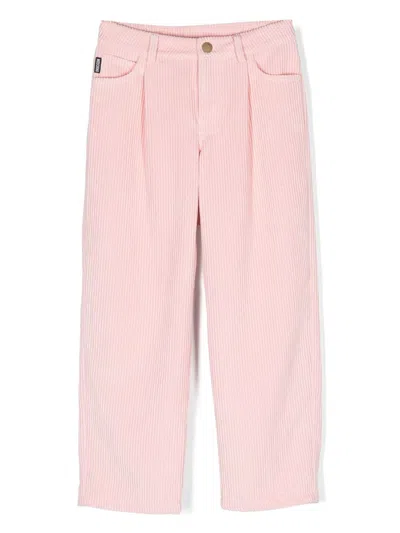Moschino Kids' Logo-print Straight-leg Corduroy Trousers In Pink