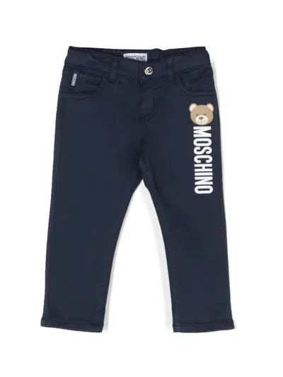 Moschino Babies' Logo-print Straight-leg Trousers In Blue
