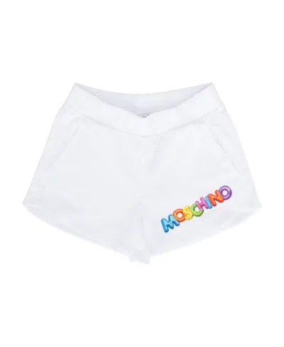 Moschino Logo-print Stretch-cotton Shorts In White