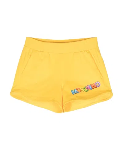 Moschino Logo-print Stretch-cotton Shorts In Yellow