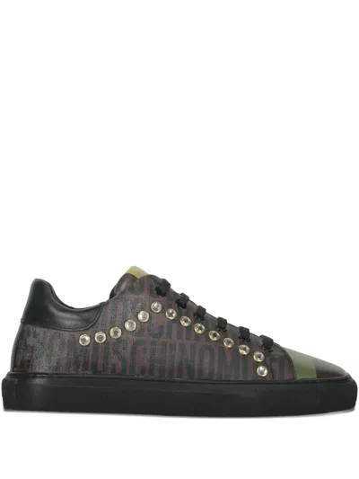 Moschino Logo-print Studded Sneakers In Black