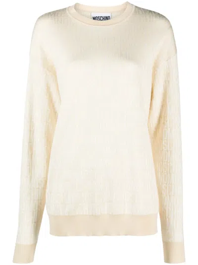 Moschino Logo Intarsia-knit Sweater In Neutrals