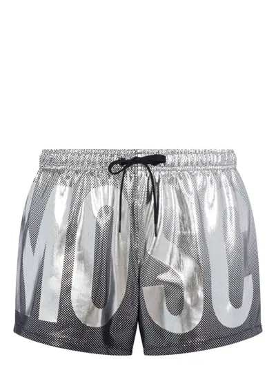 Moschino Logo Print Swim Shorts In Grey