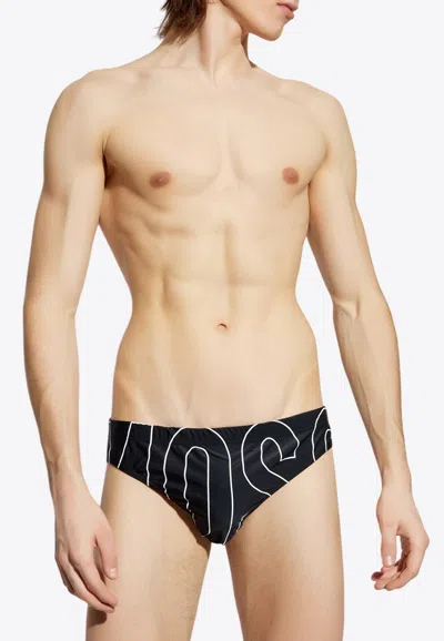 Moschino Logo Print Swimming Briefs In Black