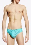 Moschino Logo Print Swimming Briefs In Light Blue