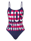 Moschino Striped Lettering Logo One-piece Swimsuit In 蓝色