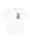 Moschino Cotton Sweater Ribbed Cuffs Hem Teddy Bear Motif In Gray