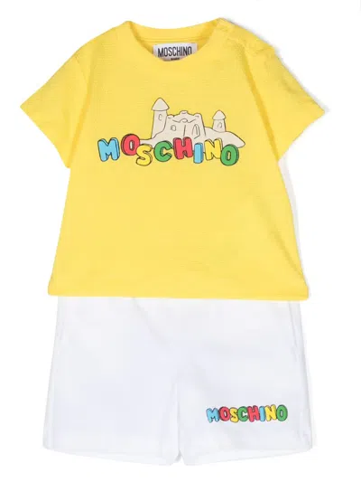 Moschino Babies' Logo-print T-shirt And Shorts Set In Yellow