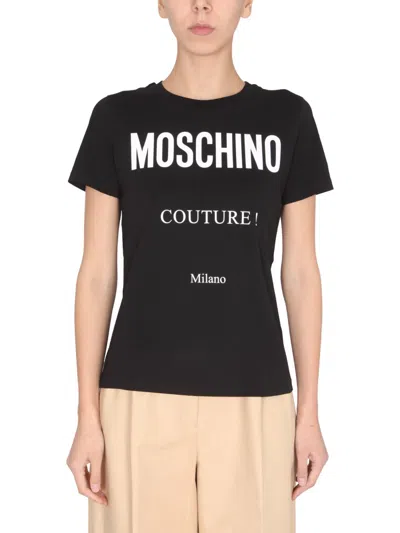 Moschino Logo Printed Crewneck T-shirt In Black