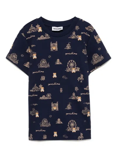 Moschino Kids' Logo-print T-shirt In Blue