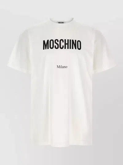 Moschino Logo Print T Shirt Short Sleeves Crew Neck In White