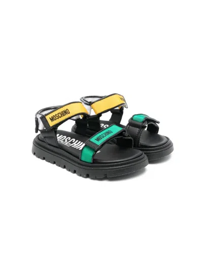 Moschino Kids' Logo-print Touch-strap Sandals In Black