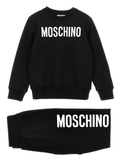 Moschino Kids Logo Printed Crewneck Tracksuit In White/black