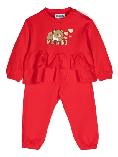 Moschino Babies' Logo-print Trousers Set In Red