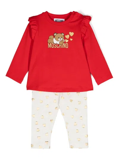 Moschino Babies' Logo-print Trousers Set In Red