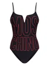 Moschino Logo-print V-neck Swimsuit In Black