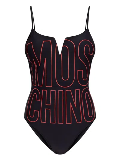 MOSCHINO LOGO-PRINT V-NECK SWIMSUIT
