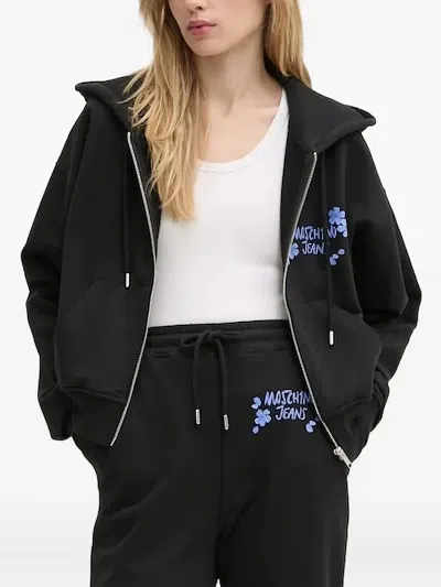 Moschino Logo-print Zip-up Hoodie In Black