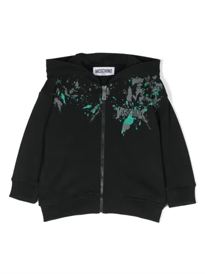 Moschino Babies' Logo-print Zip-up Hoodie In Black