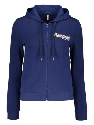 Moschino Logo-print Zip-up Hoodie In Blue