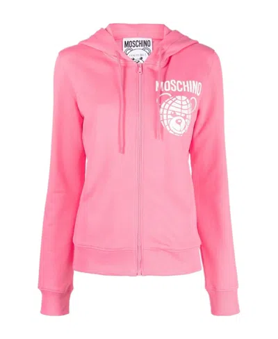 Moschino Logo-print Zip-up Hoodie In Pink
