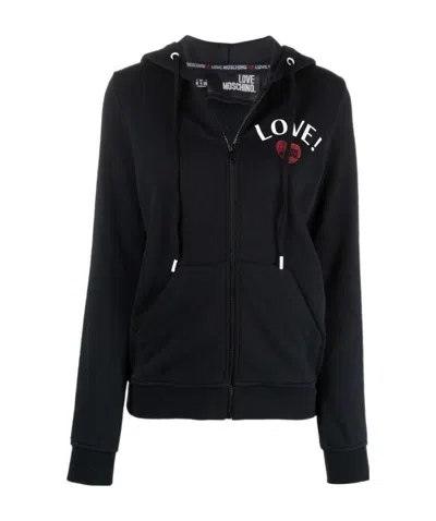 Moschino Logo-print Zipped Hoodie In Black