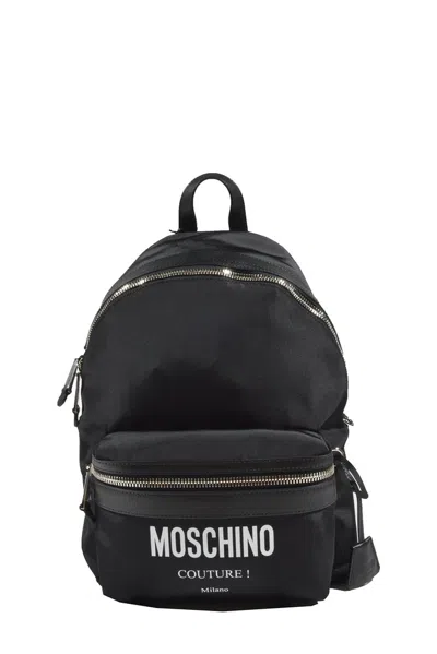 Moschino Logo Printed Backpack In Black