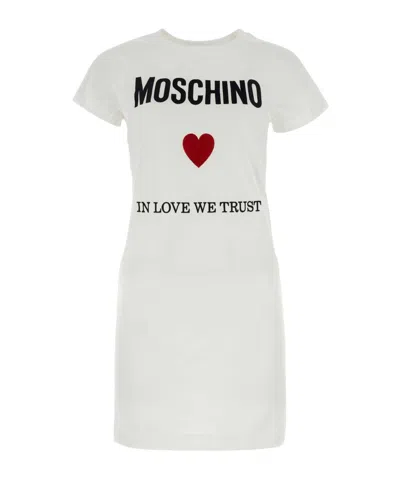 Moschino Logo Printed Crewneck Mini T-shirt Dress In White