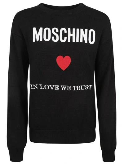 Moschino Logo Printed Crewneck Sweater In Black