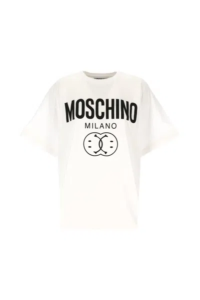 Moschino Logo Printed Crewneck T-shirt In Bianco