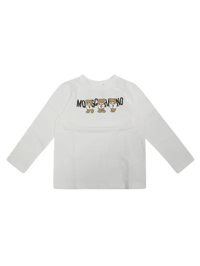Moschino Kids' Logo Printed Crewneck T-shirt In Bianco