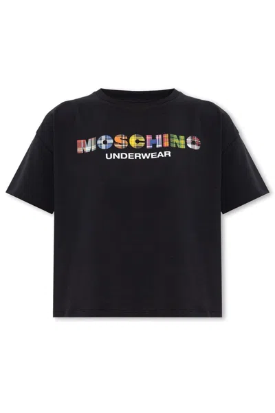 Moschino Logo Printed Cropped T-shirt In Black