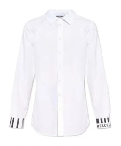 Moschino Logo Printed Curved Hem Shirt In White