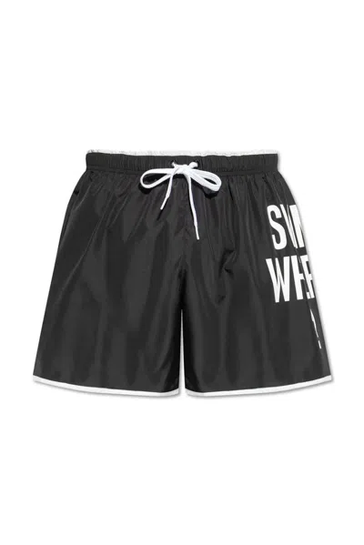 Moschino Text-print Swim Shorts In Black