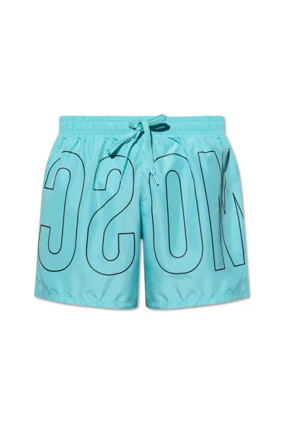 Moschino Logo-printed Drawstring Swim Shorts In Fantasy Print Light Blue 314