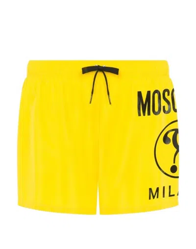 Moschino Logo Printed Drawstring Swim Shorts In Yellow