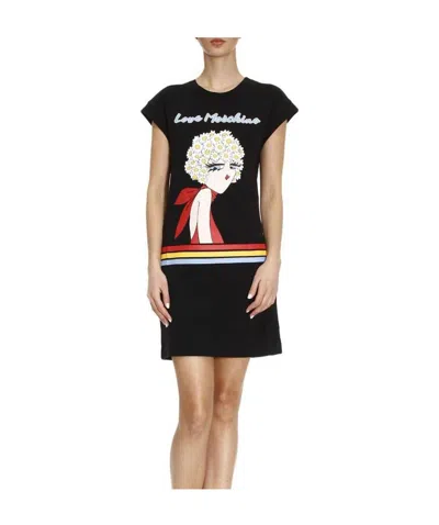 Moschino Logo Printed Dress In Black