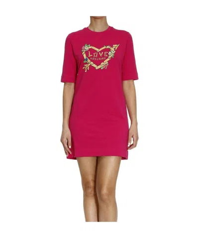 Moschino Logo Printed Dress In Red