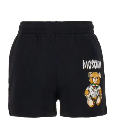 Moschino Logo Printed Elasticated-waist Shorts In Black