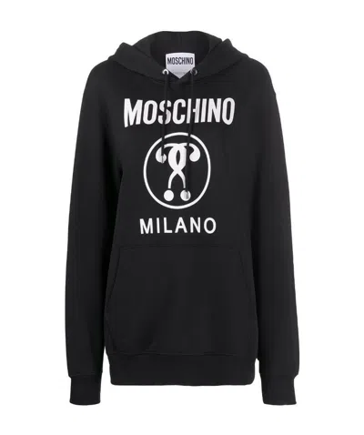 Moschino Logo Printed Hooded Sweater In Black