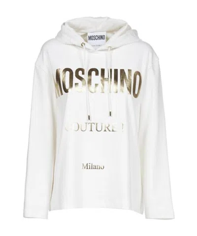 Moschino Logo Printed Hooded Sweater In White