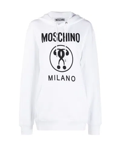 Moschino Logo Printed Hooded Sweater In White