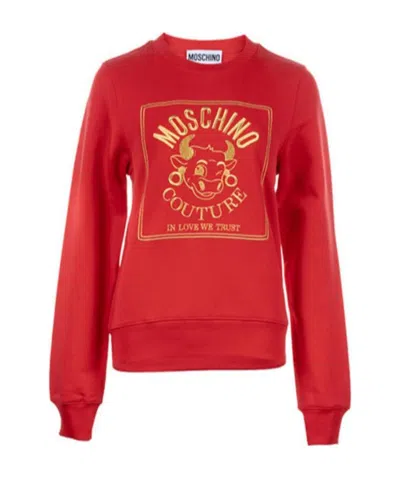 Moschino Logo Printed Hoodie In Red